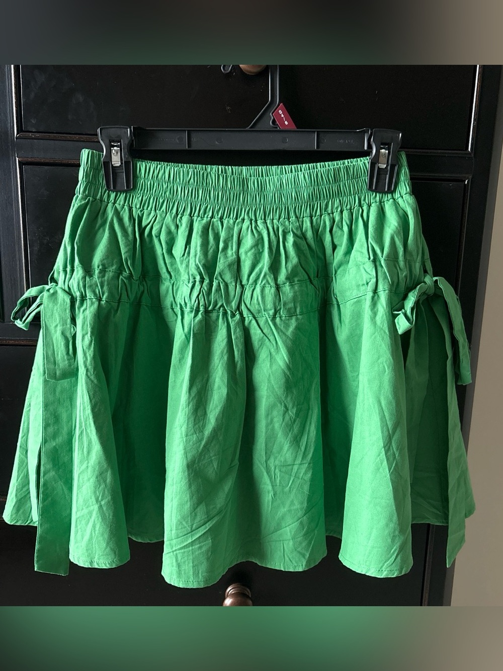 Idem Ditto Emerald Green Smocked Cotton Mini Skirt w/ Side Bow Ties Size Small